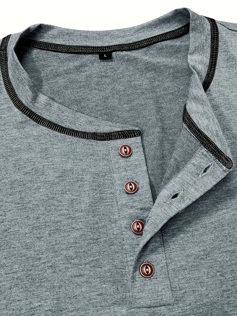 Camiseta Henley con Costuras en Contrastei
