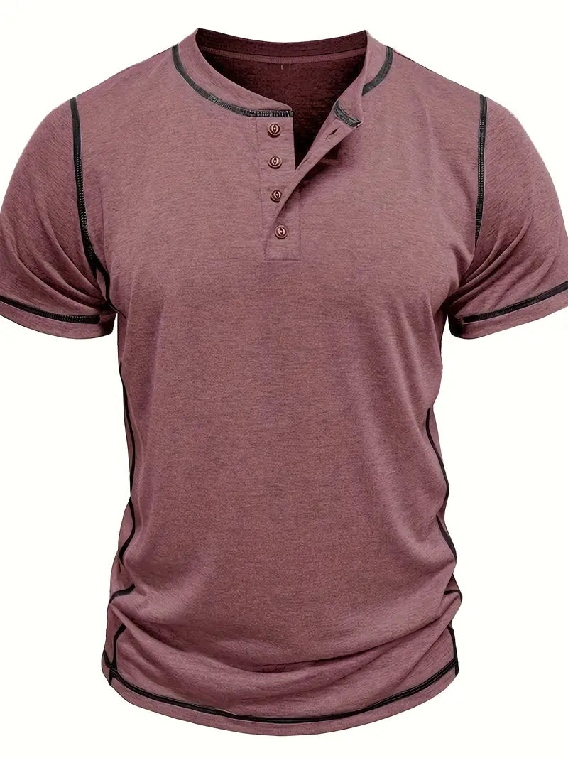 Camiseta Henley con Costuras en Contrastei
