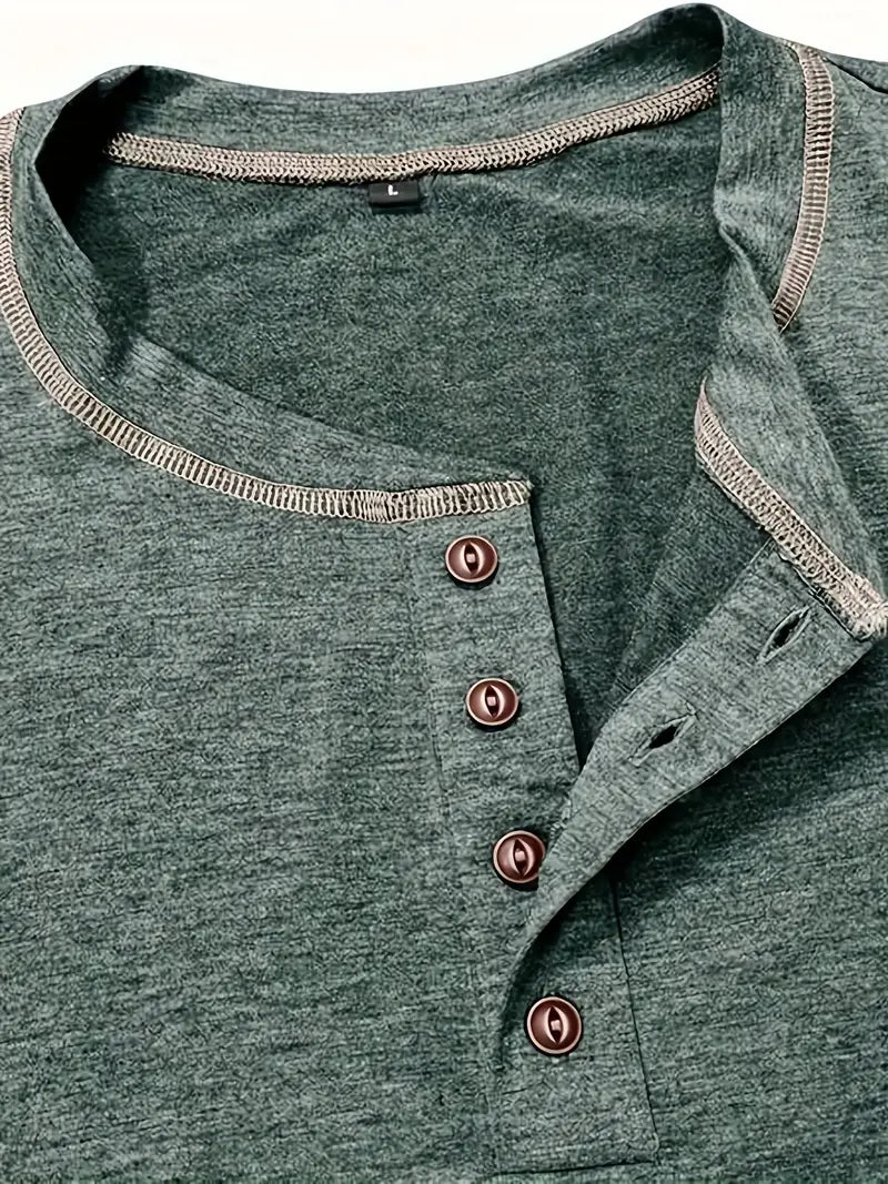 Camiseta Henley con Costuras en Contrastei