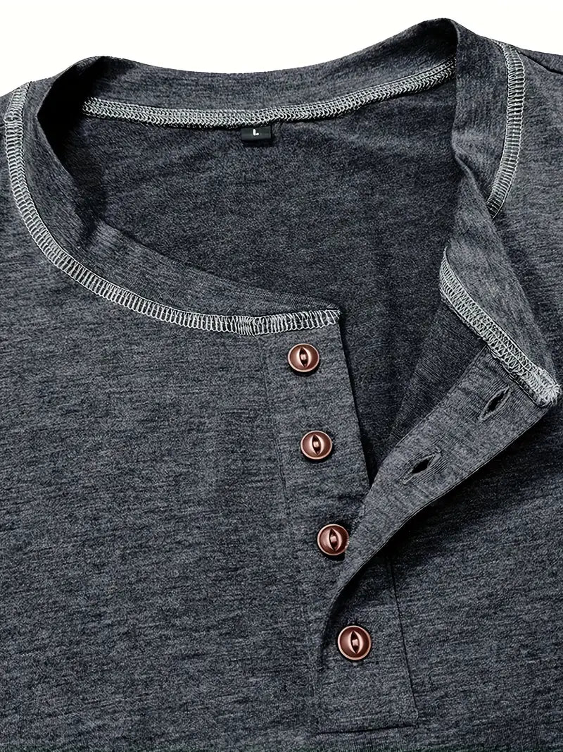 Camiseta Henley con Costuras en Contrastei