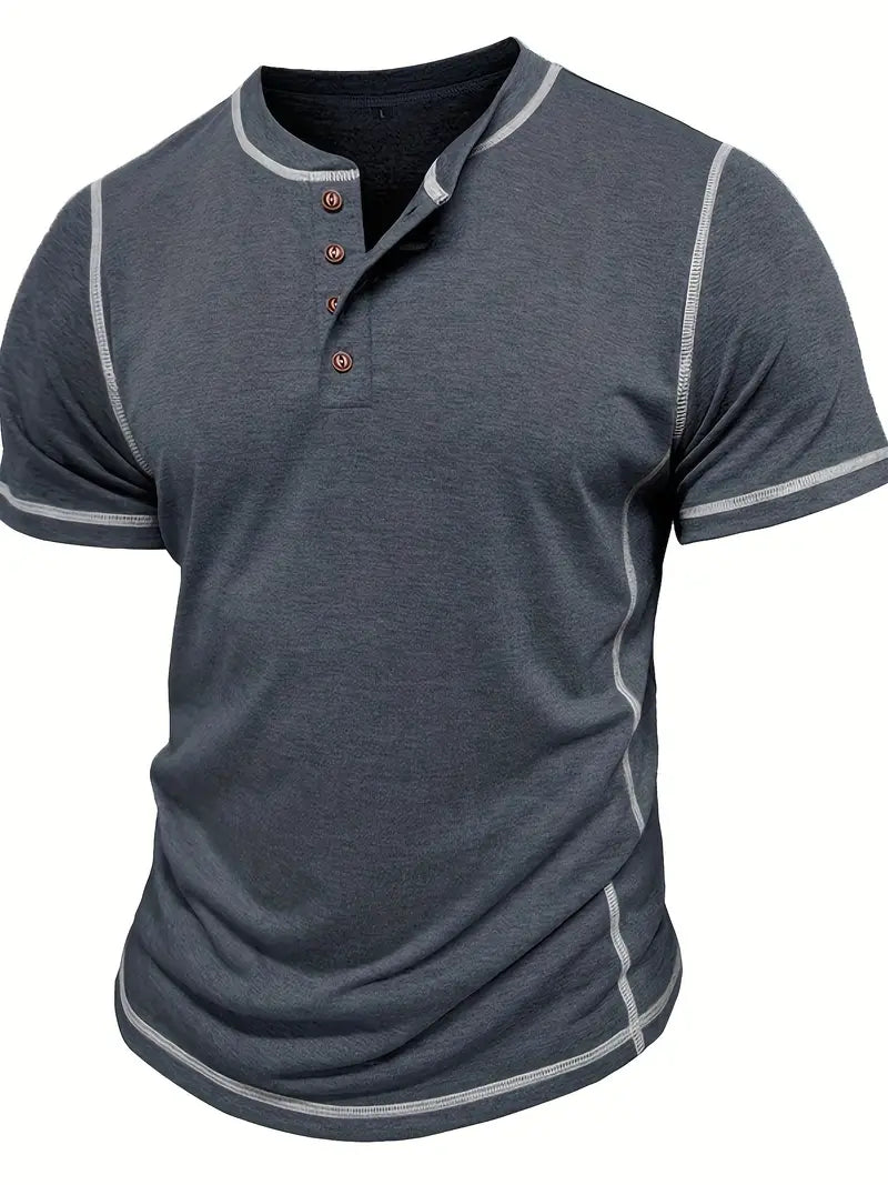 Camiseta Henley con Costuras en Contrastei