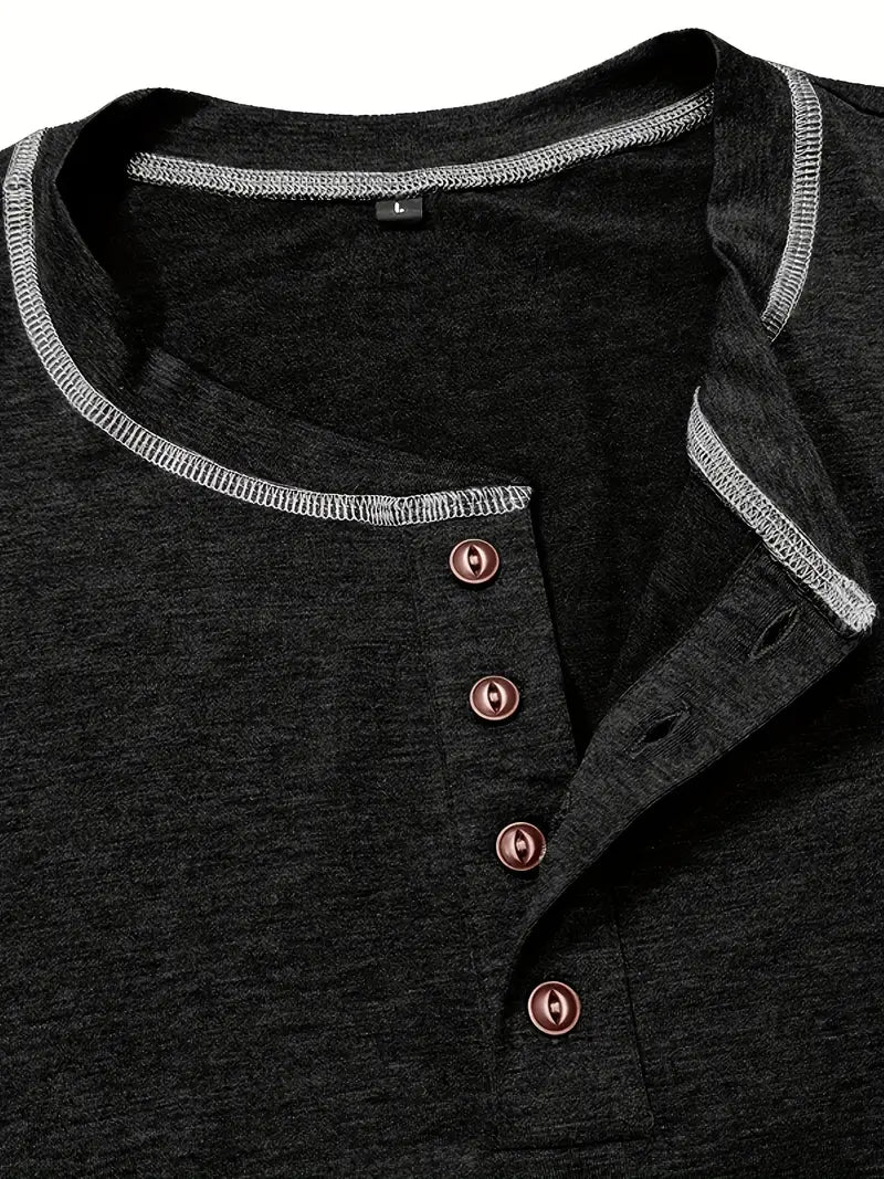 Camiseta Henley con Costuras en Contrastei