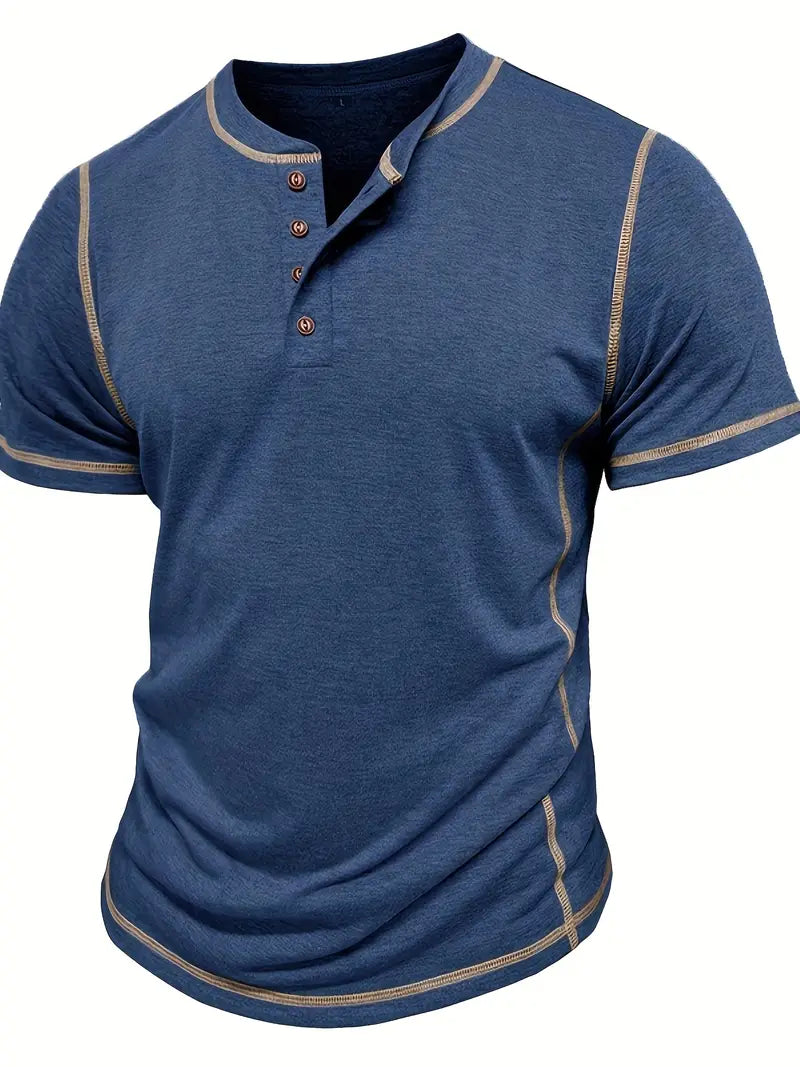 Camiseta Henley con Costuras en Contrastei