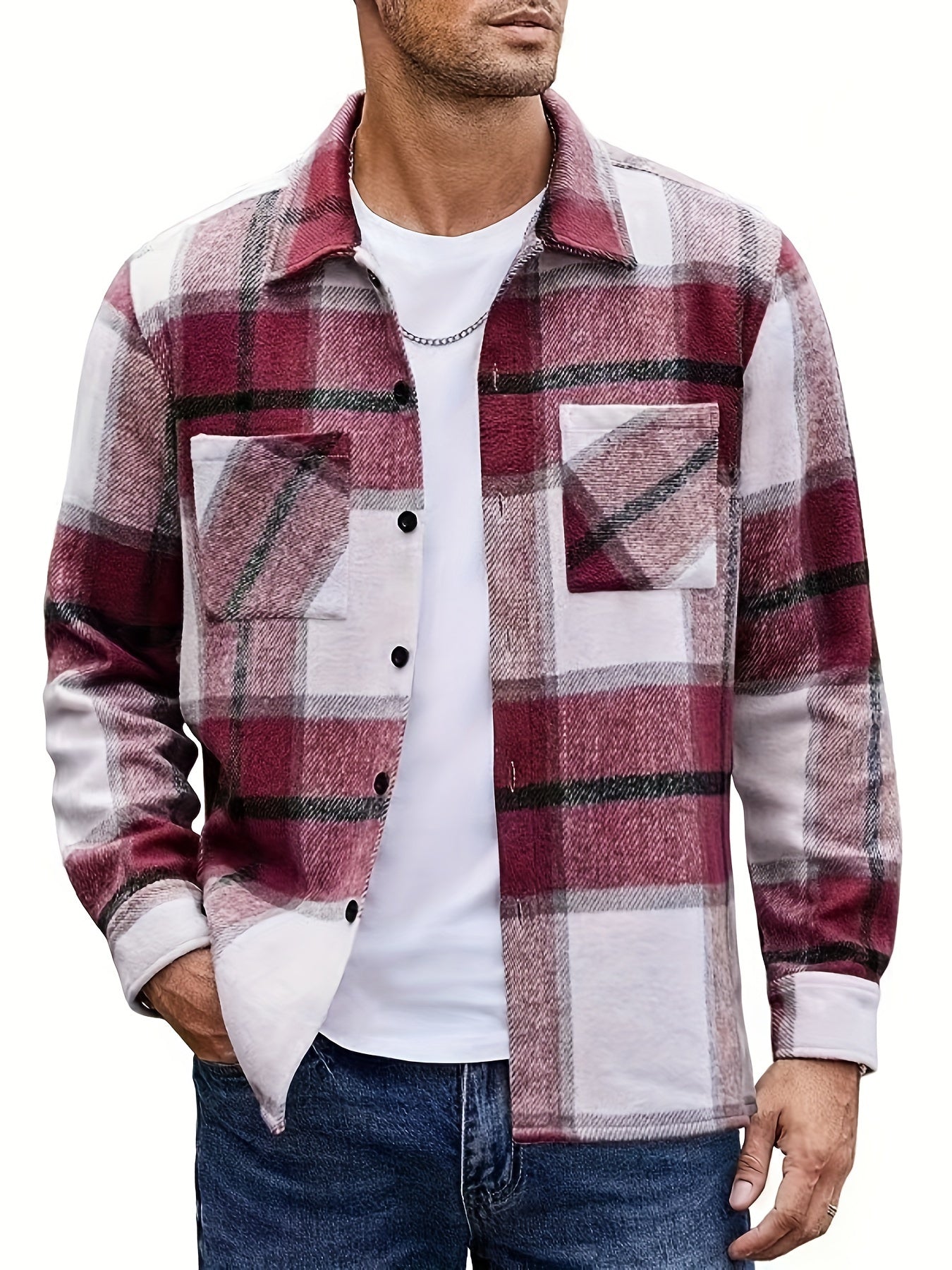 Sobrecamisa Casual de Cuadros con Bolsillos Frontales