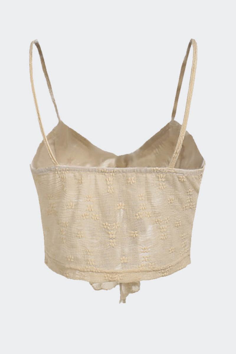 Top Beige Volantes con Lazo Frontal y Tirantes Finos