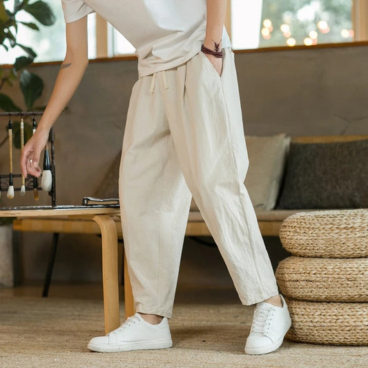 Pantalón Holgado de Algodón Beige