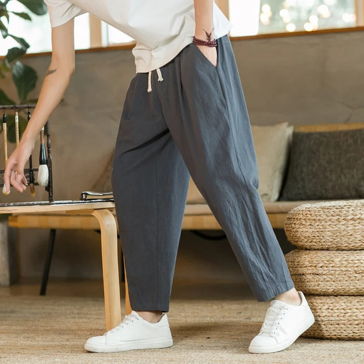 Pantalón Holgado de Algodón Beige