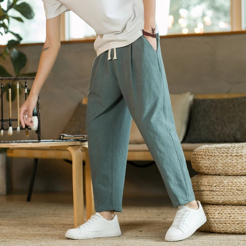 Pantalón Holgado de Algodón Beige