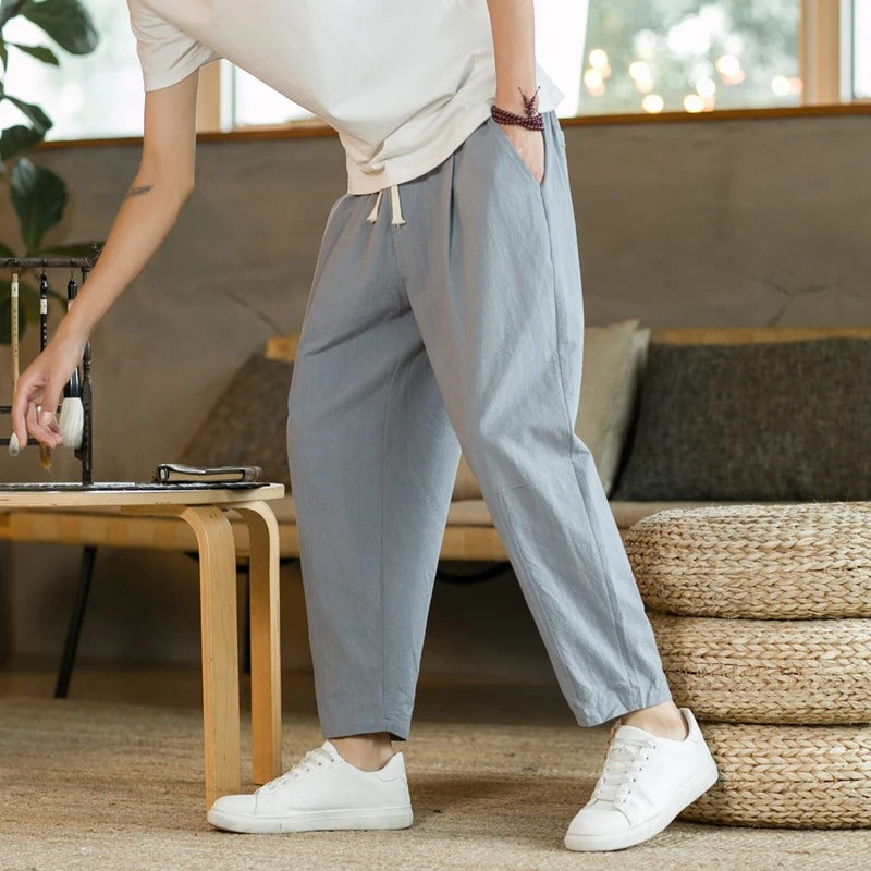 Pantalón Holgado de Algodón Beige