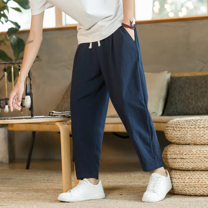 Pantalón Holgado de Algodón Beige